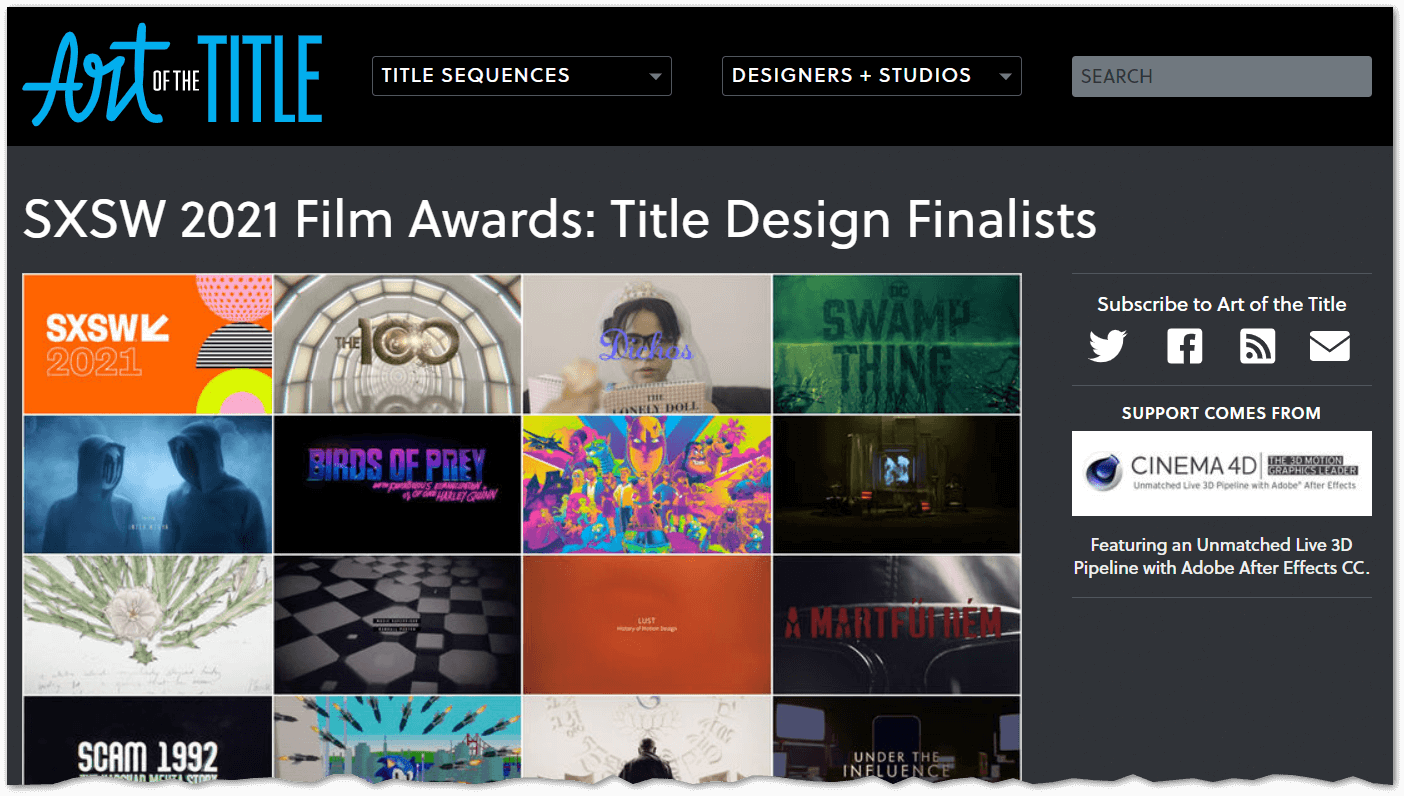 Pagina iniziale del sito Art of the Title