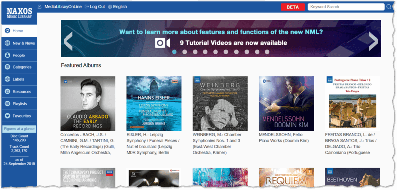 Home page della Naxos Music Library