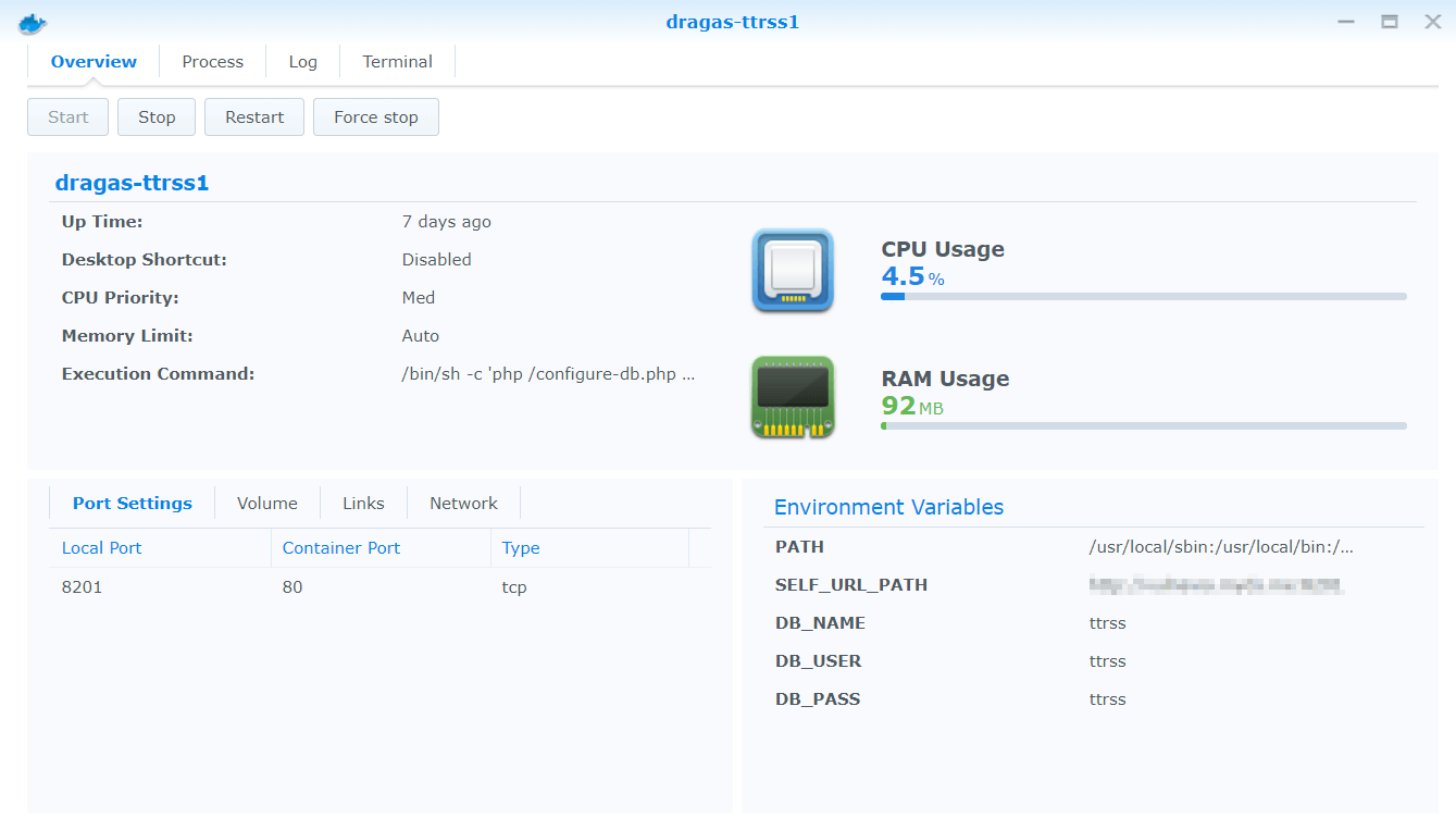 Schermata di Docker su DiskStation